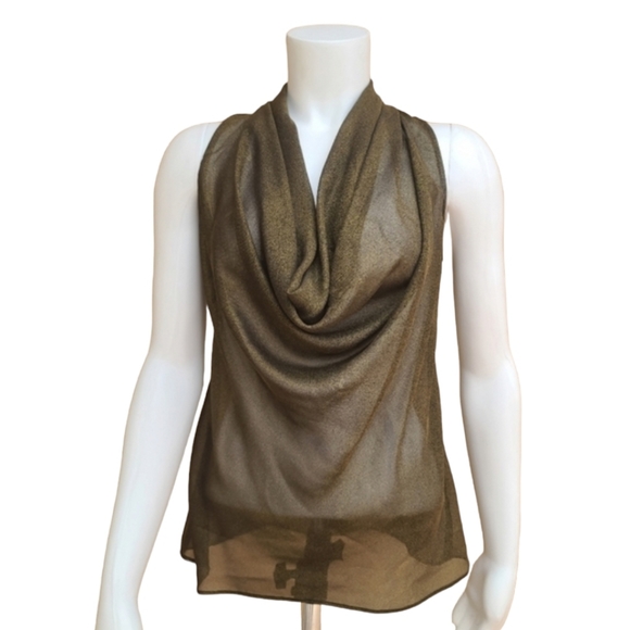 Boston Proper Tops - Boston Proper Shimmery Metallic Olive Gold Cowl Neck Silk Chiffon Blouse 2 XS
